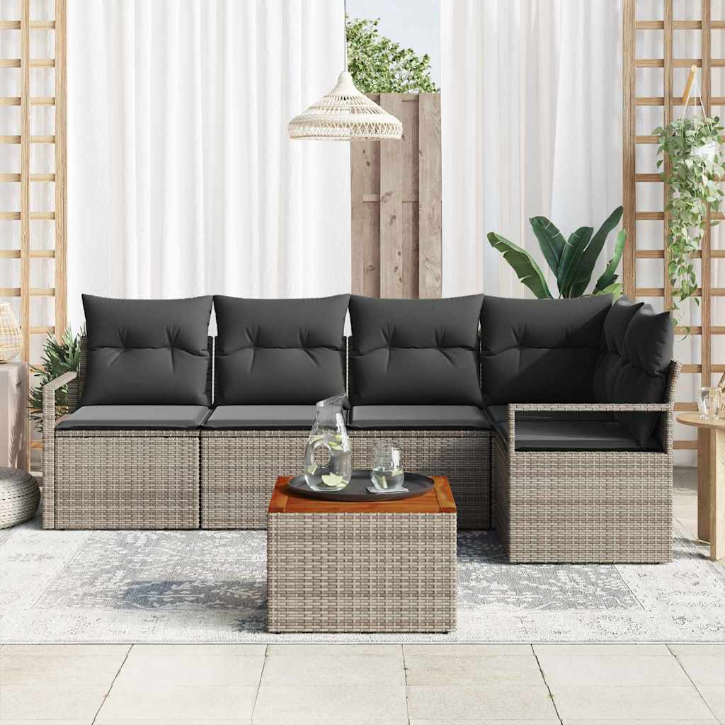 Garten-Sofa-Set mit Kissen 6 pcs Grau Poly Rattan