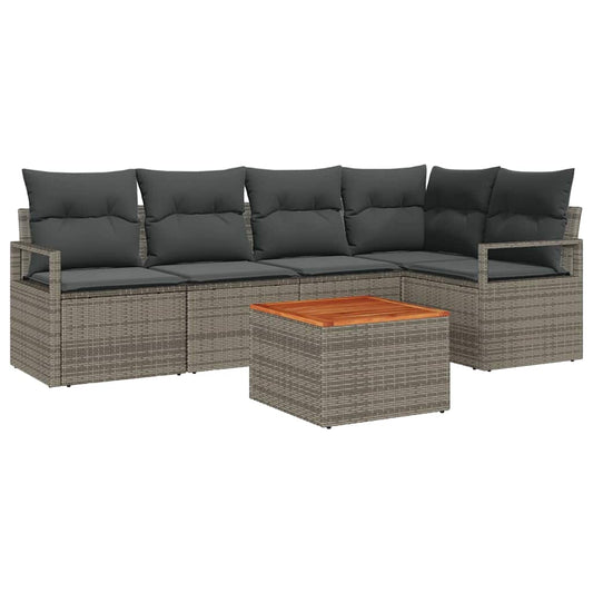 Garten-Sofa-Set mit Kissen 6 pcs Grau Poly Rattan