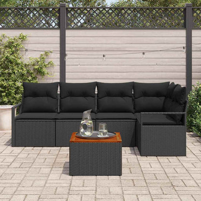 Garten-Sofa-Set mit Kissen 6 pcs Schwarz Poly Rattan