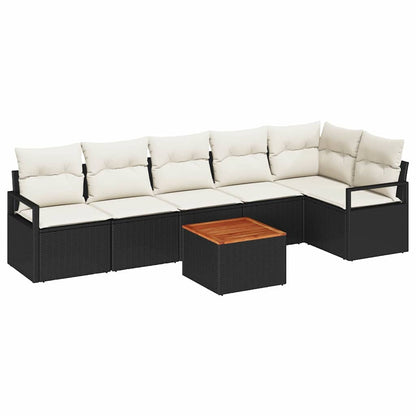 Garten-Sofa-Set mit Kissen 7 pcs Schwarz Poly Rattan