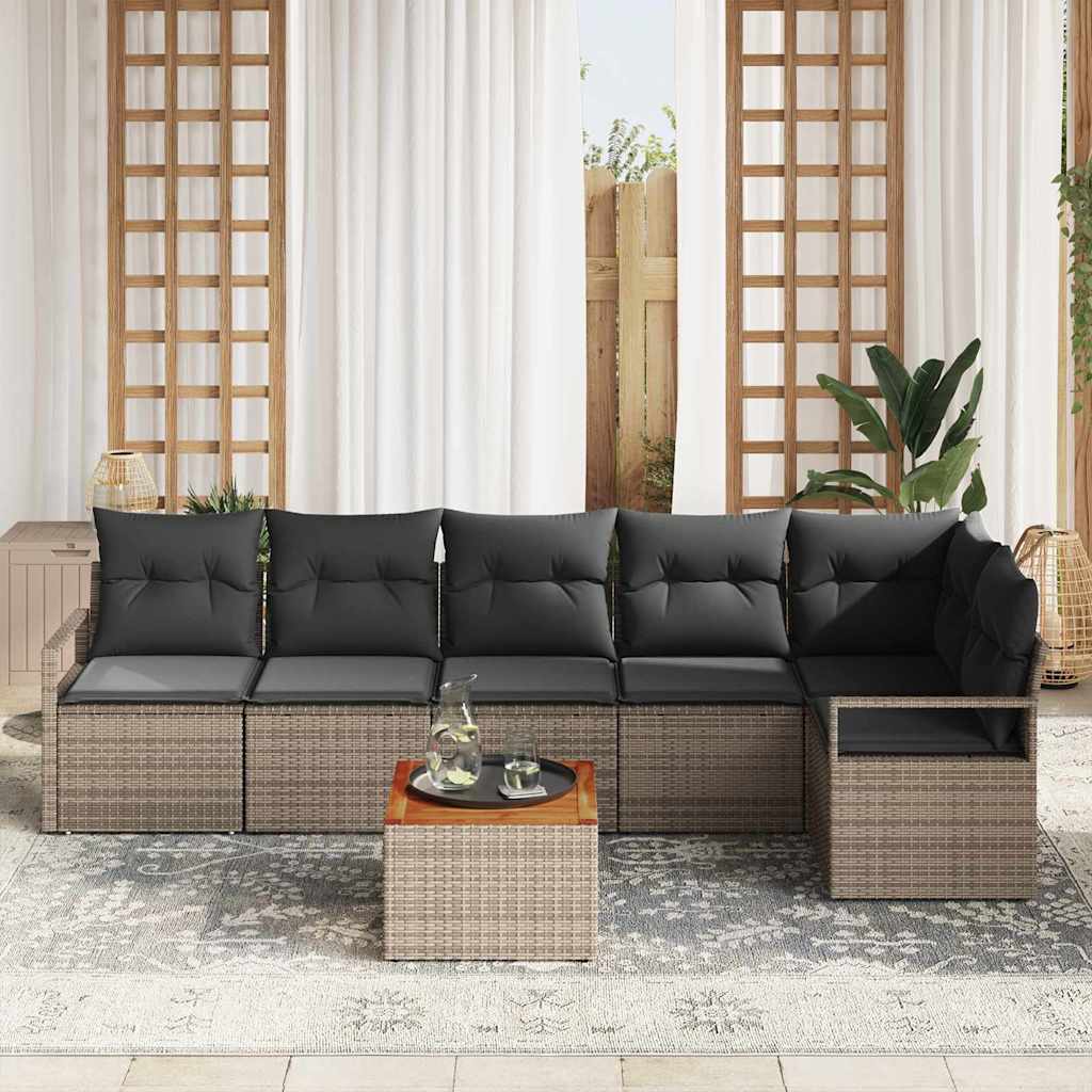 Garten-Sofa-Set mit Kissen 7 pcs Grau Poly Rattan