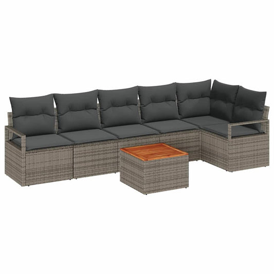Garten-Sofa-Set mit Kissen 7 pcs Grau Poly Rattan