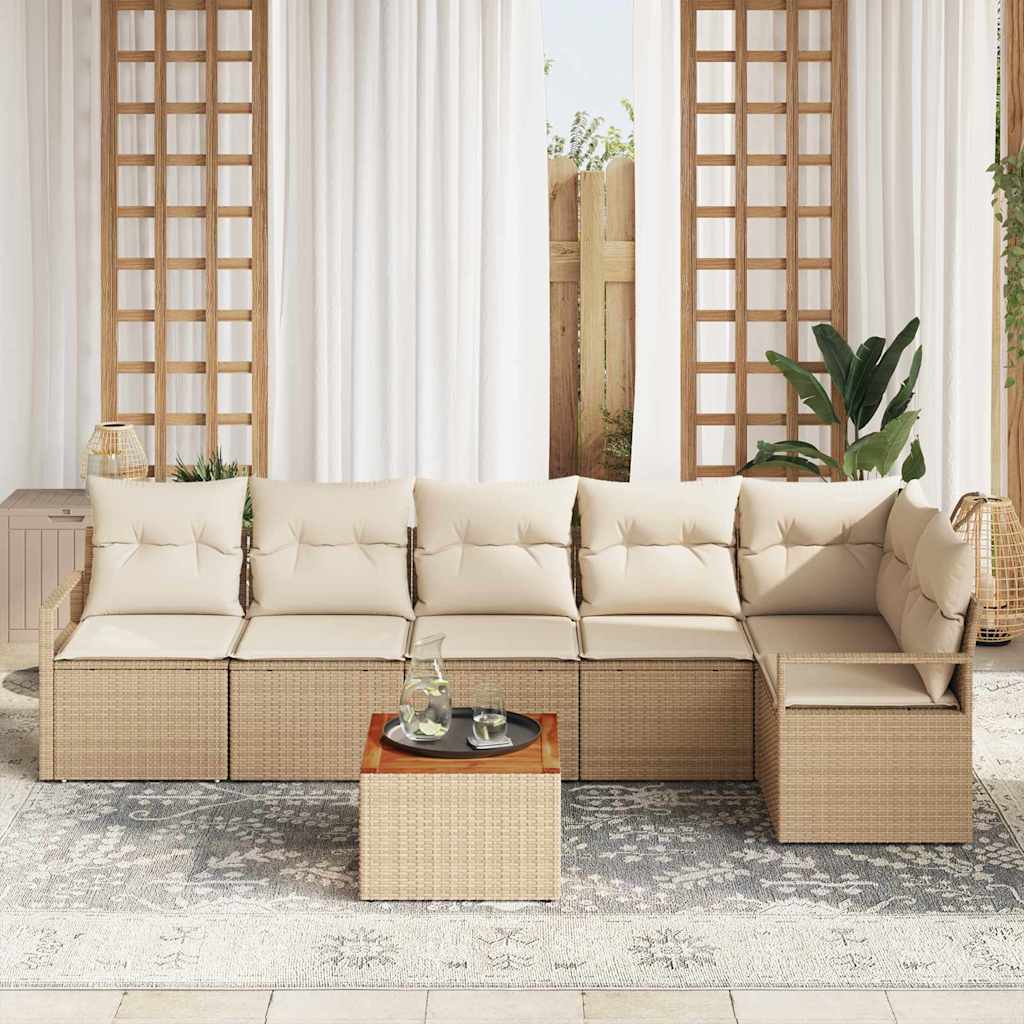 Garten-Sofa-Set mit Kissen 7 pcs Beige Poly Rattan