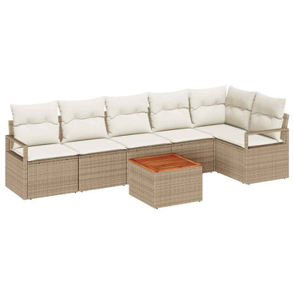 Garten-Sofa-Set mit Kissen 7 pcs Beige Poly Rattan