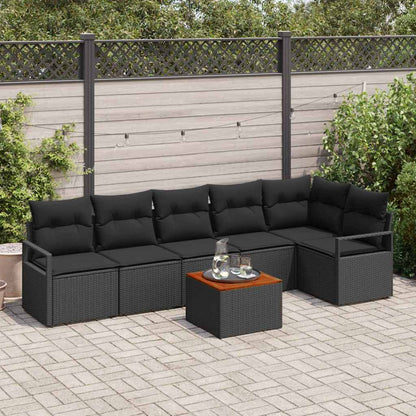Garten-Sofa-Set mit Kissen 7 pcs Schwarz Poly Rattan
