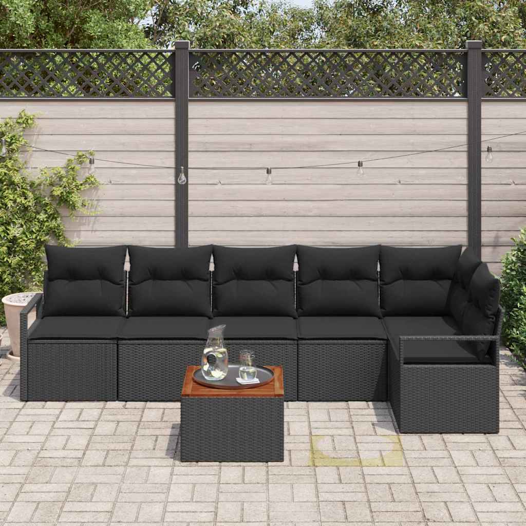 Garten-Sofa-Set mit Kissen 7 pcs Schwarz Poly Rattan