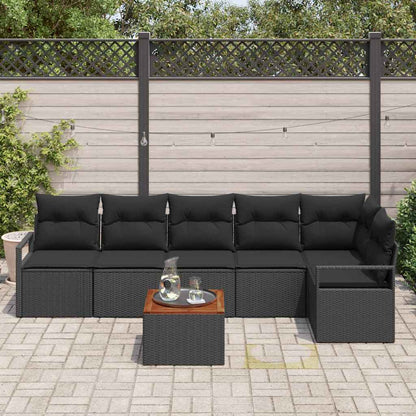 Garten-Sofa-Set mit Kissen 7 pcs Schwarz Poly Rattan