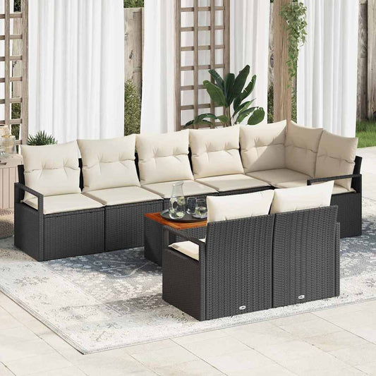 Garten-Sofa-Set mit Kissen 9 pcs Schwarz Poly Rattan