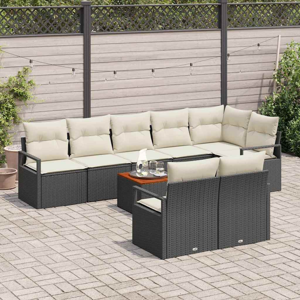 Garten-Sofa-Set mit Kissen 9 pcs Schwarz Poly Rattan