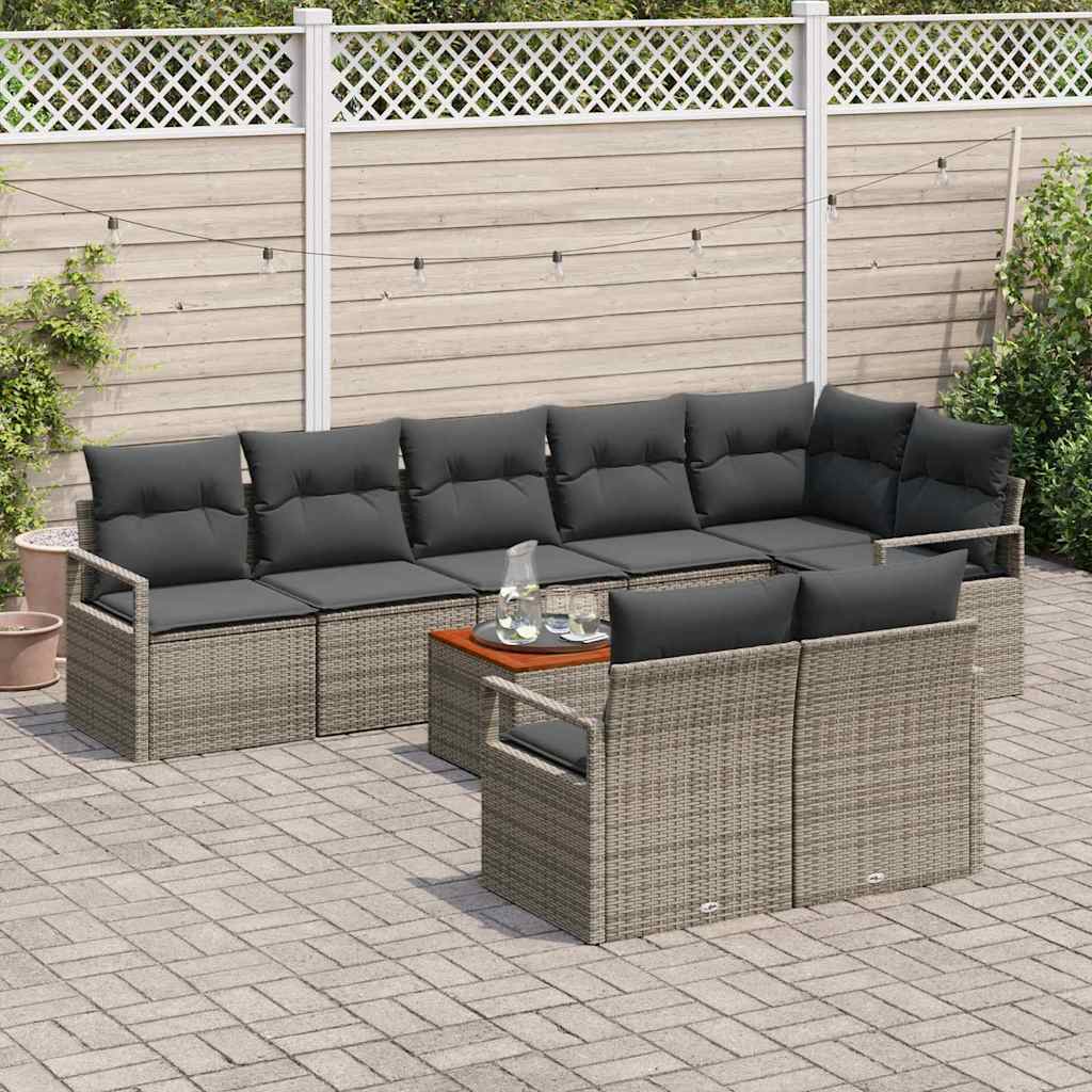 Garten-Sofa-Set mit Kissen 9 pcs Grau Poly Rattan