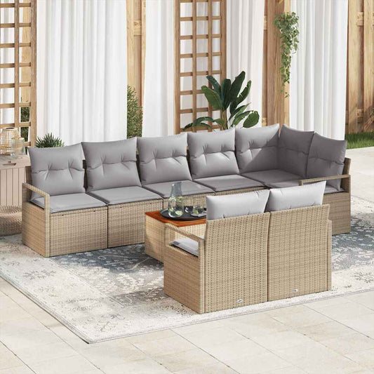 Garten-Sofa-Set mit Kissen 9 pcs Beige Poly Rattan