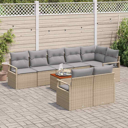 Garten-Sofa-Set mit Kissen 9 pcs Beige Poly Rattan
