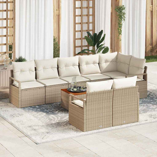 Garten-Sofa-Set mit Kissen 9 pcs Beige Poly Rattan