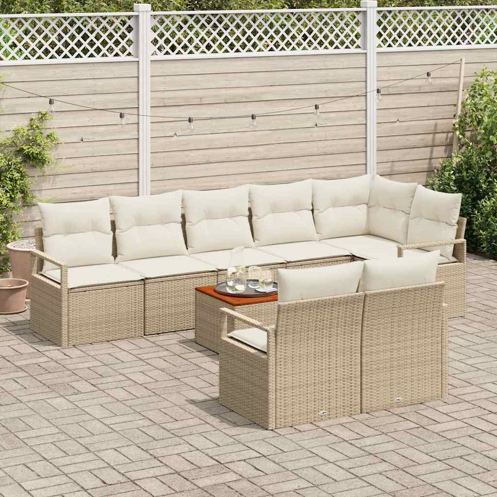 Garten-Sofa-Set mit Kissen 9 pcs Beige Poly Rattan