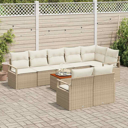Garten-Sofa-Set mit Kissen 9 pcs Beige Poly Rattan
