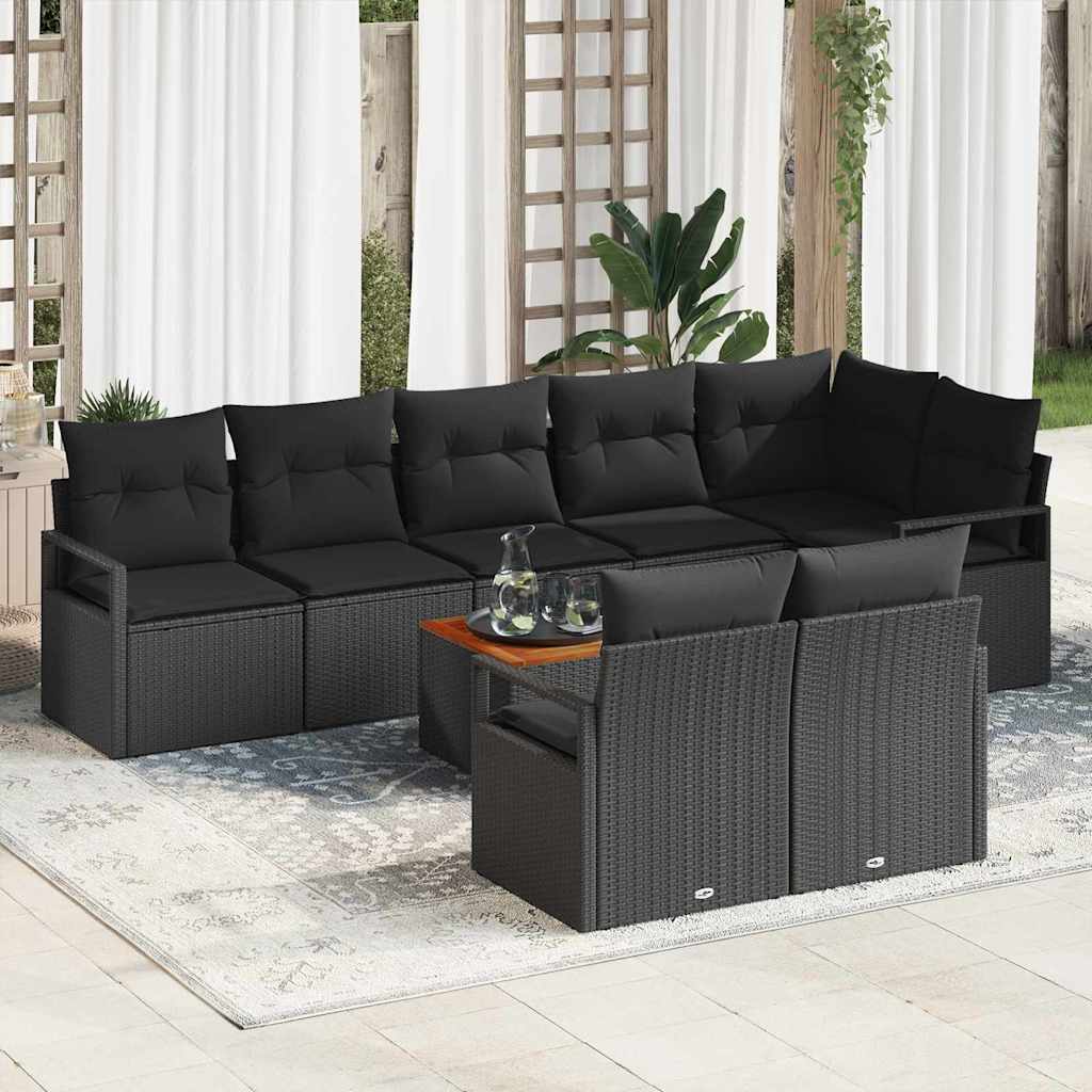 Garten-Sofa-Set mit Kissen 9 pcs Schwarz Poly Rattan