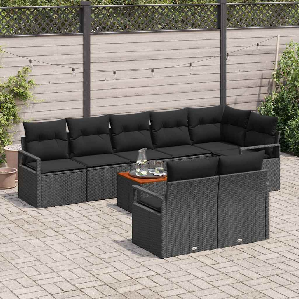 Garten-Sofa-Set mit Kissen 9 pcs Schwarz Poly Rattan