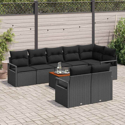 Garten-Sofa-Set mit Kissen 9 pcs Schwarz Poly Rattan