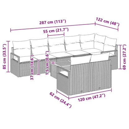 Garten-Sofa-Set mit Kissen 9 pcs Schwarz Poly Rattan