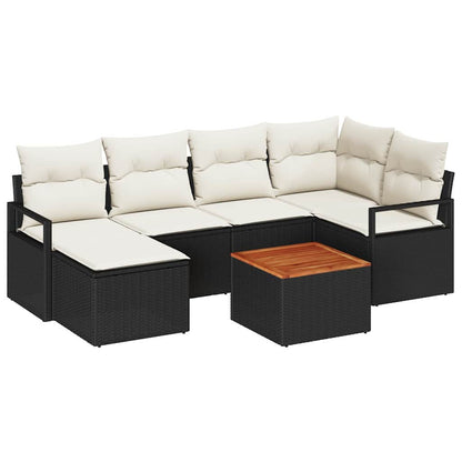 Garten-Sofa-Set mit Kissen 7 pcs Schwarz Poly Rattan