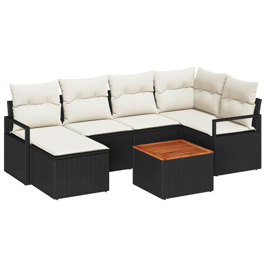 Garten-Sofa-Set mit Kissen 7 pcs Schwarz Poly Rattan