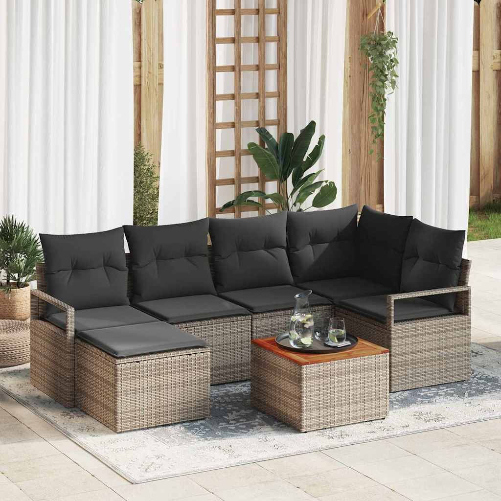 Garten-Sofa-Set mit Kissen 7 pcs Grau Poly Rattan