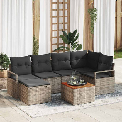 Garten-Sofa-Set mit Kissen 7 pcs Grau Poly Rattan