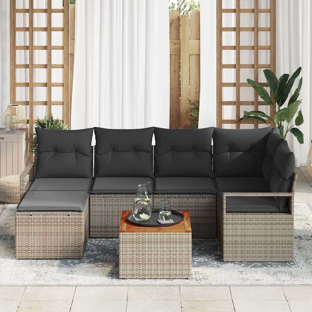 Garten-Sofa-Set mit Kissen 7 pcs Grau Poly Rattan