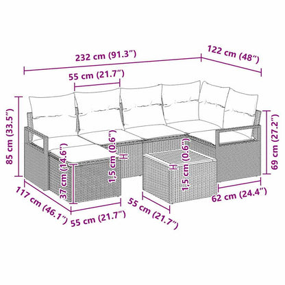 Garten-Sofa-Set mit Kissen 7 pcs Grau Poly Rattan