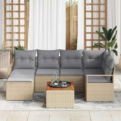 Garten-Sofa-Set mit Kissen 7 pcs Beige Poly Rattan