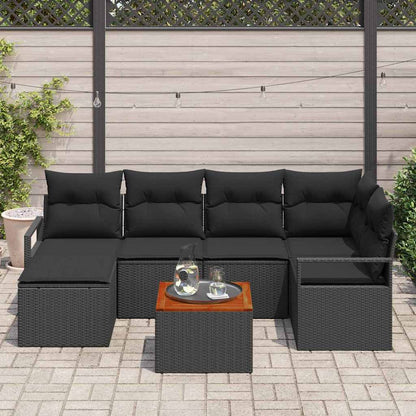 Garten-Sofa-Set mit Kissen 7 pcs Schwarz Poly Rattan