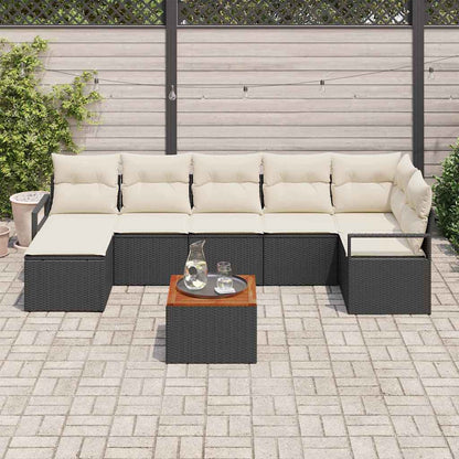 Garten-Sofa-Set mit Kissen 8 pcs Schwarz Poly Rattan