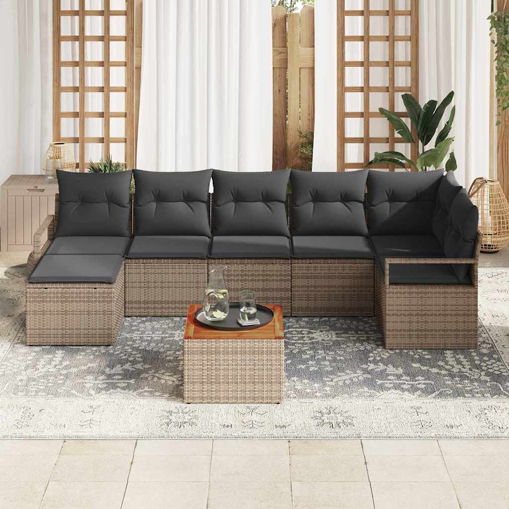 Garten-Sofa-Set mit Kissen 8 pcs Grau Poly Rattan