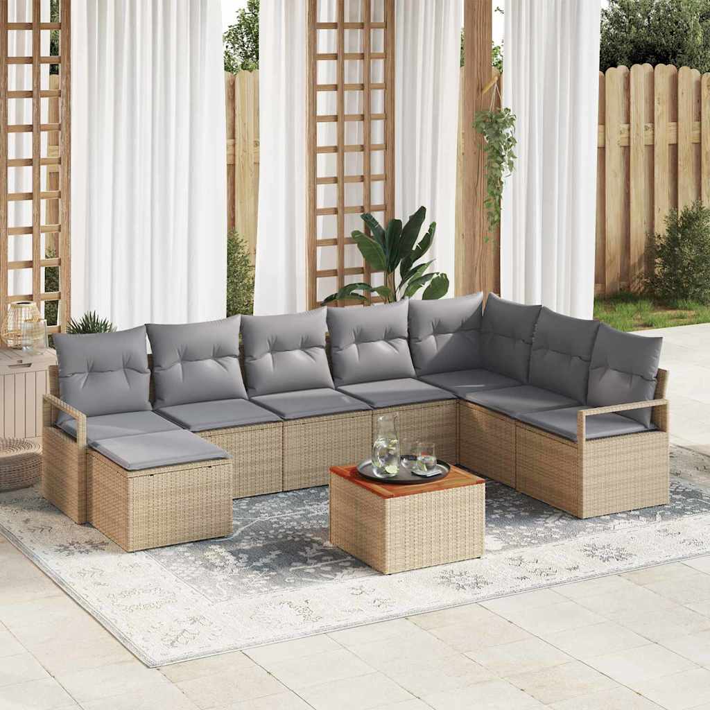 Garten-Sofa-Set mit Kissen 8 pcs Beige Poly Rattan