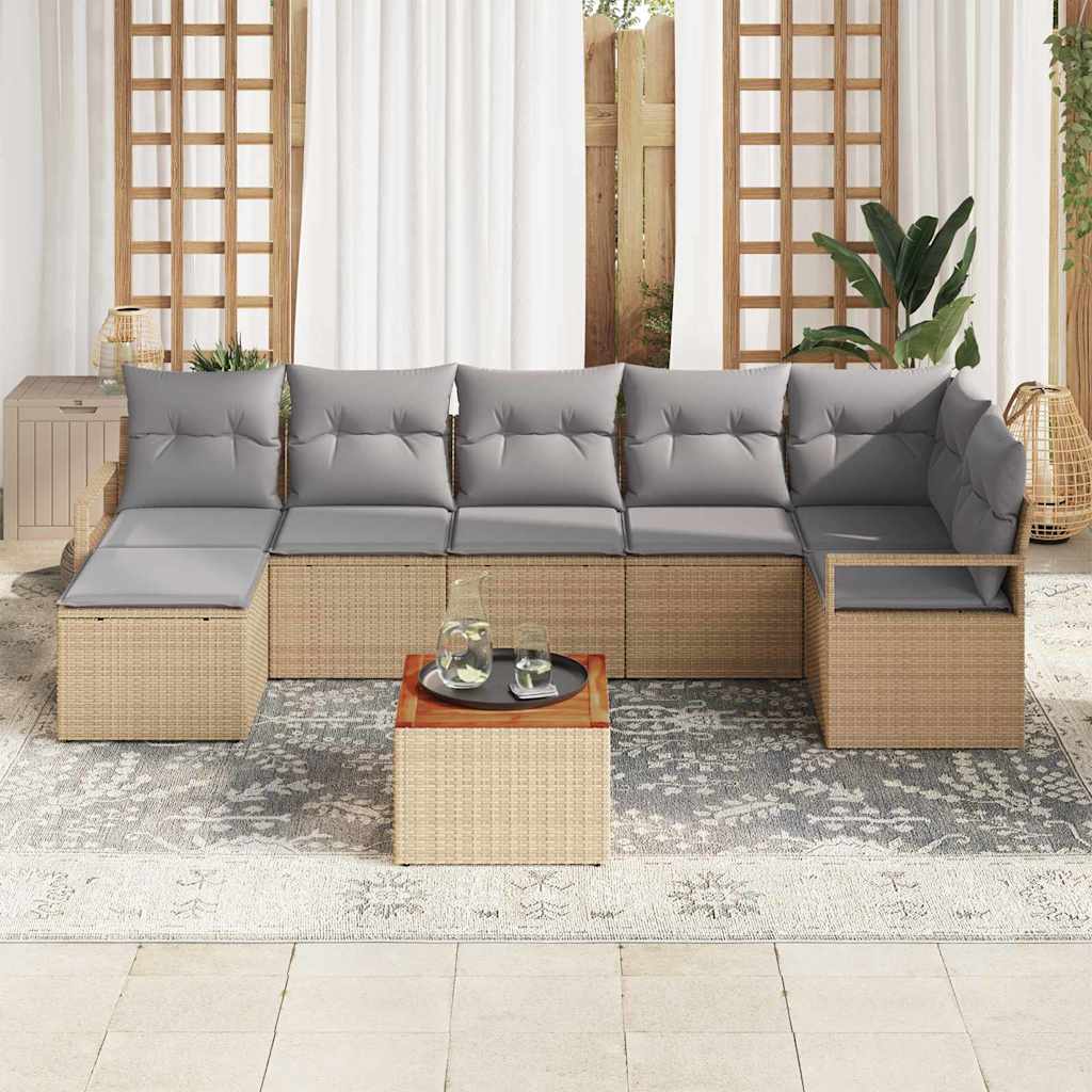 Garten-Sofa-Set mit Kissen 8 pcs Beige Poly Rattan