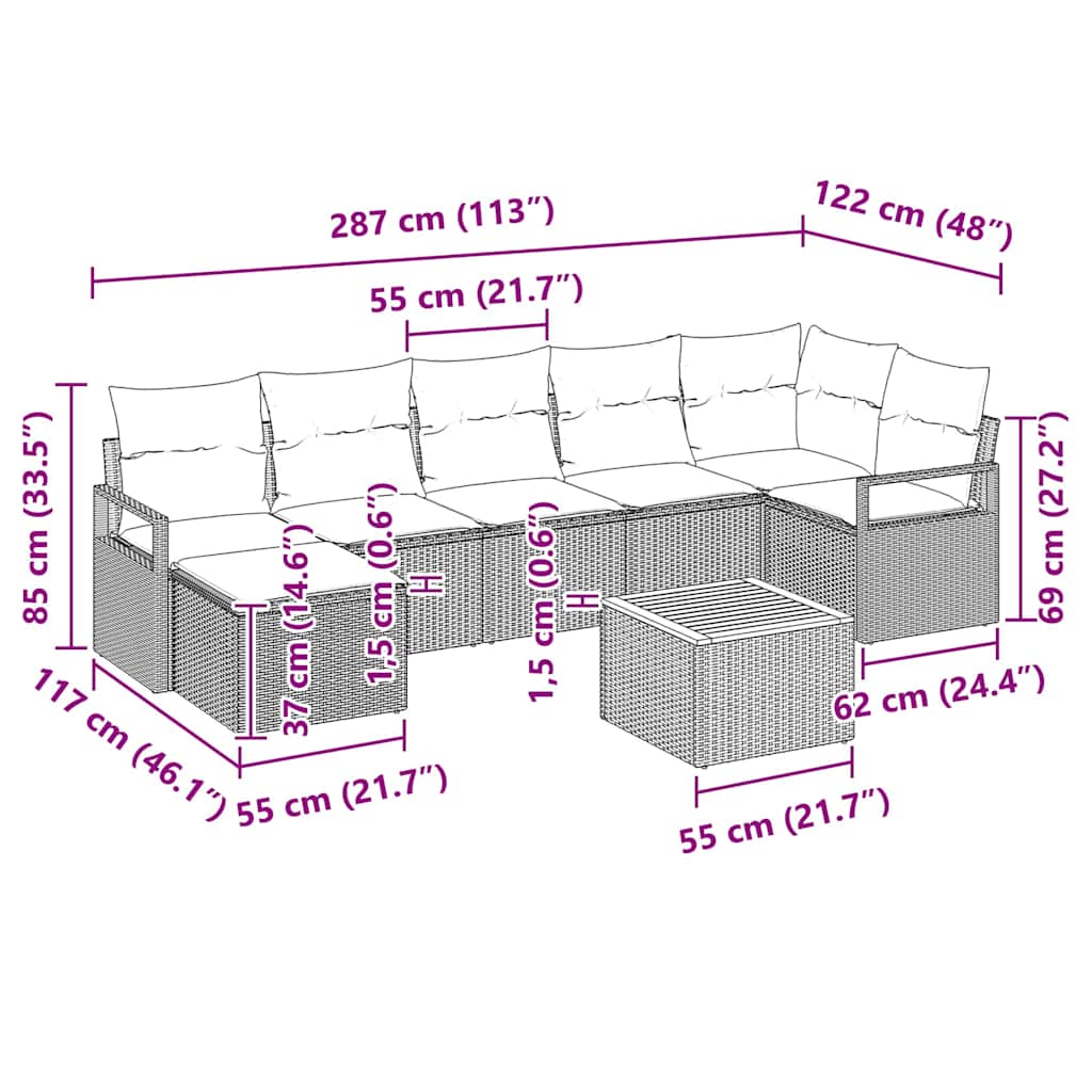 Garten-Sofa-Set mit Kissen 8 pcs Beige Poly Rattan