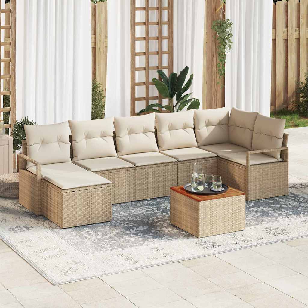 Garten-Sofa-Set mit Kissen 8 pcs Beige Poly Rattan