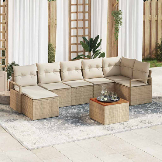 Garten-Sofa-Set mit Kissen 8 pcs Beige Poly Rattan