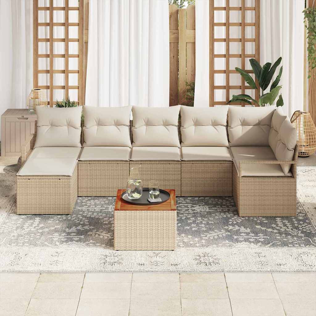 Garten-Sofa-Set mit Kissen 8 pcs Beige Poly Rattan