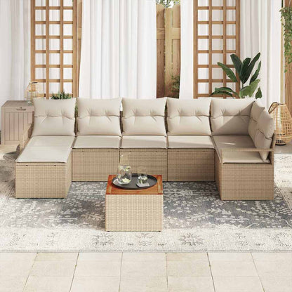 Garten-Sofa-Set mit Kissen 8 pcs Beige Poly Rattan