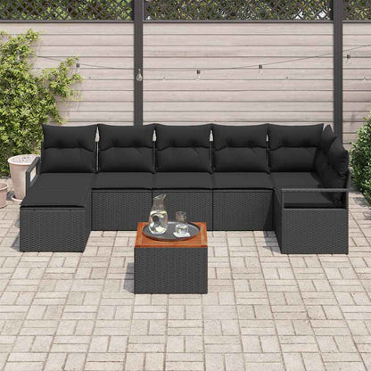 Garten-Sofa-Set mit Kissen 8 pcs Schwarz Poly Rattan