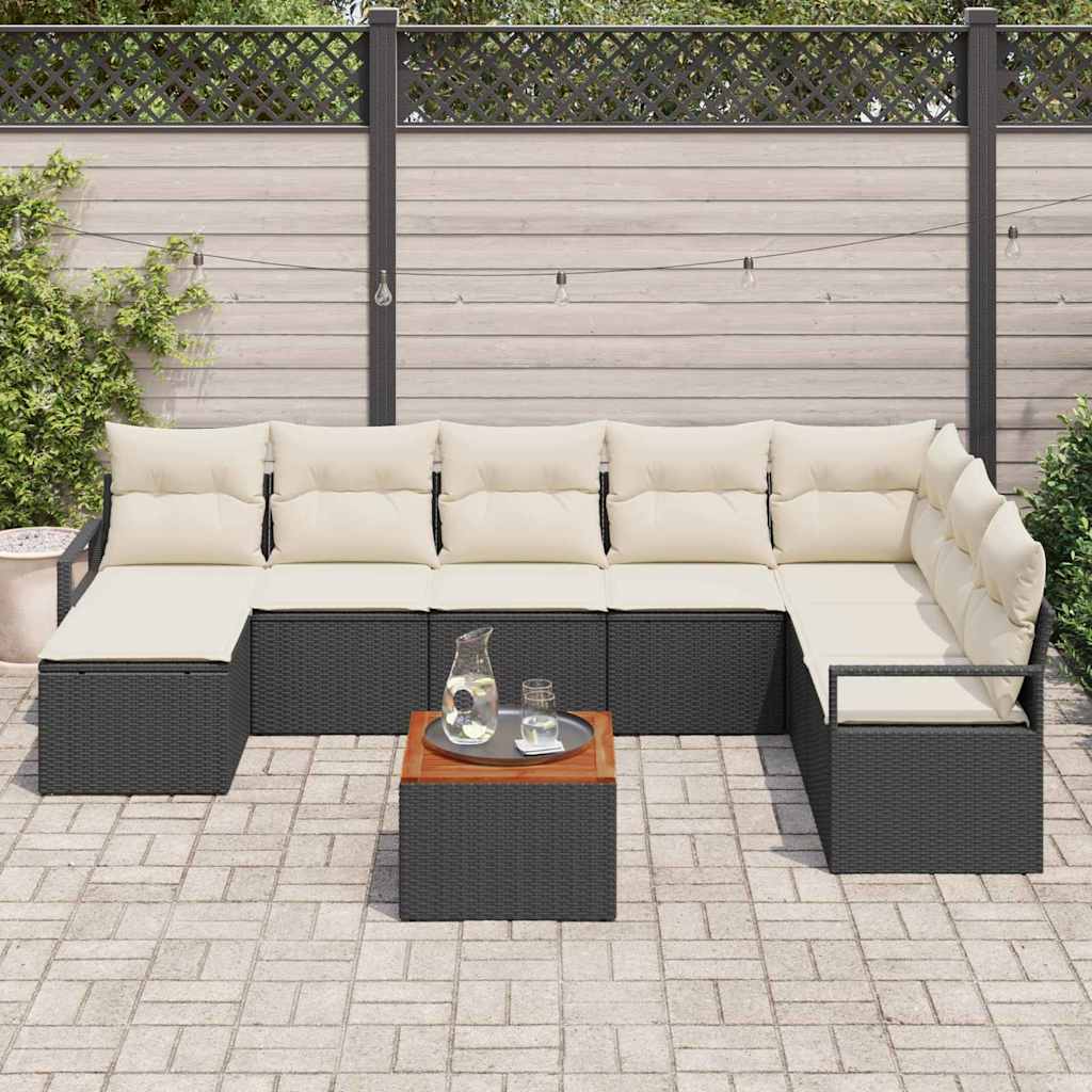 Garten-Sofa-Set mit Kissen 9 pcs Schwarz Poly Rattan