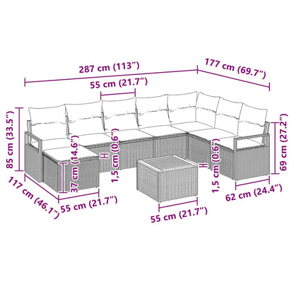 Garten-Sofa-Set mit Kissen 9 pcs Schwarz Poly Rattan