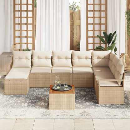Garten-Sofa-Set mit Kissen 9 pcs Beige Poly Rattan