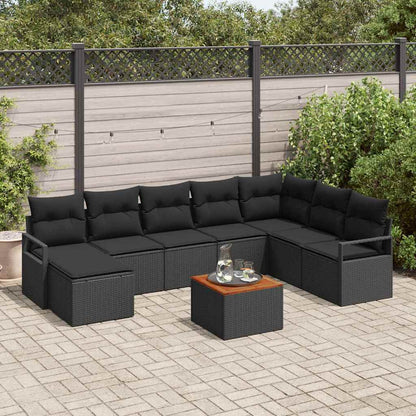 Garten-Sofa-Set mit Kissen 9 pcs Schwarz Poly Rattan