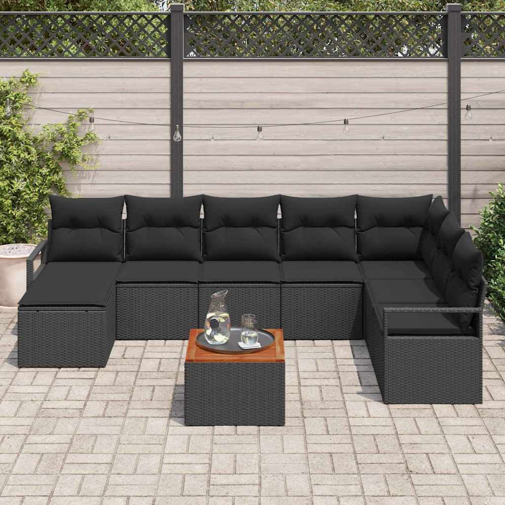 Garten-Sofa-Set mit Kissen 9 pcs Schwarz Poly Rattan