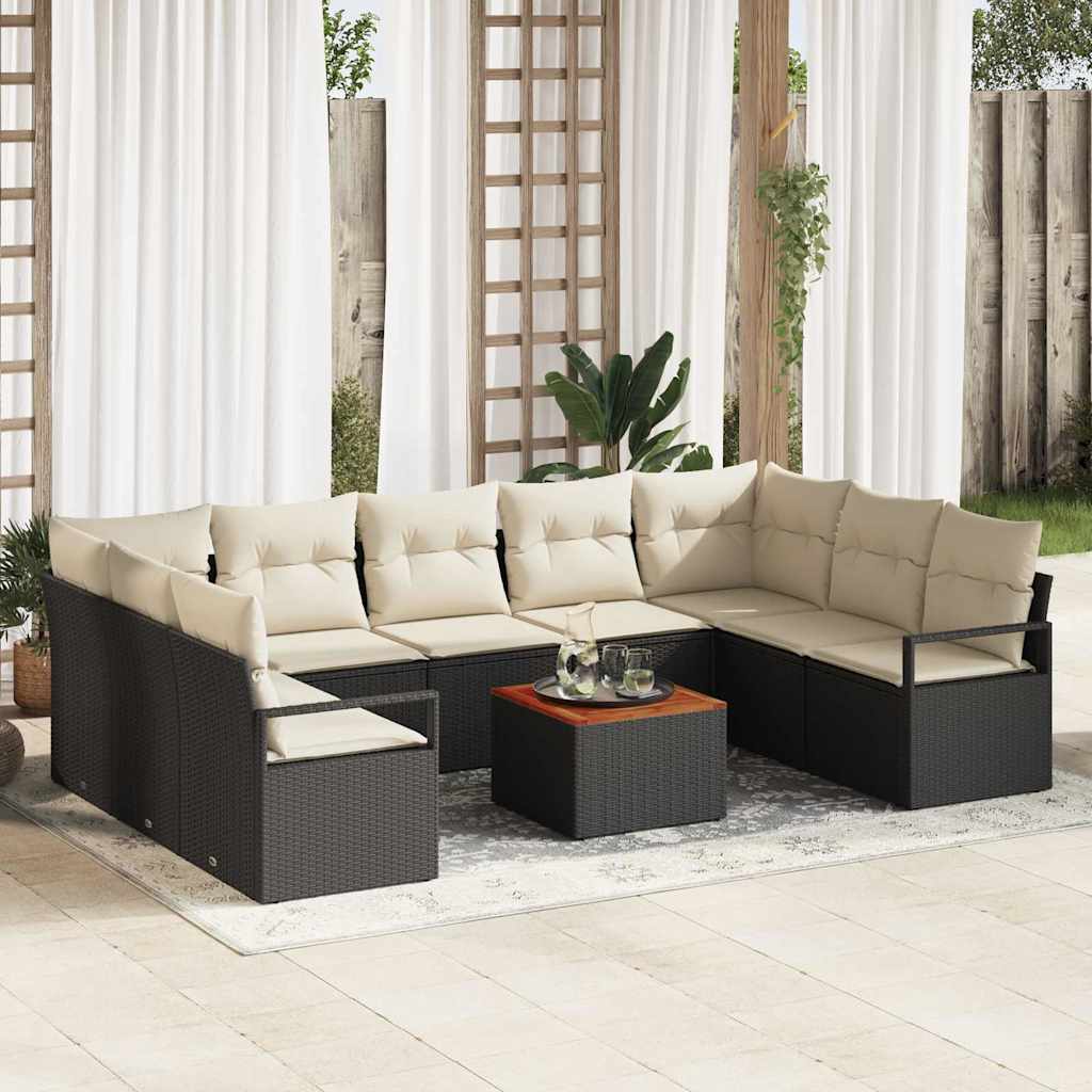 Garten-Sofa-Set mit Kissen 10 pcs Schwarz Poly Rattan