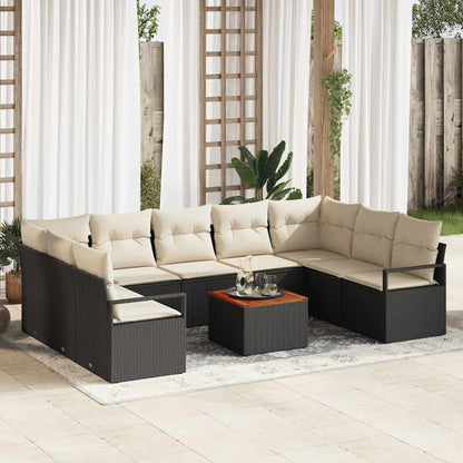 Garten-Sofa-Set mit Kissen 10 pcs Schwarz Poly Rattan