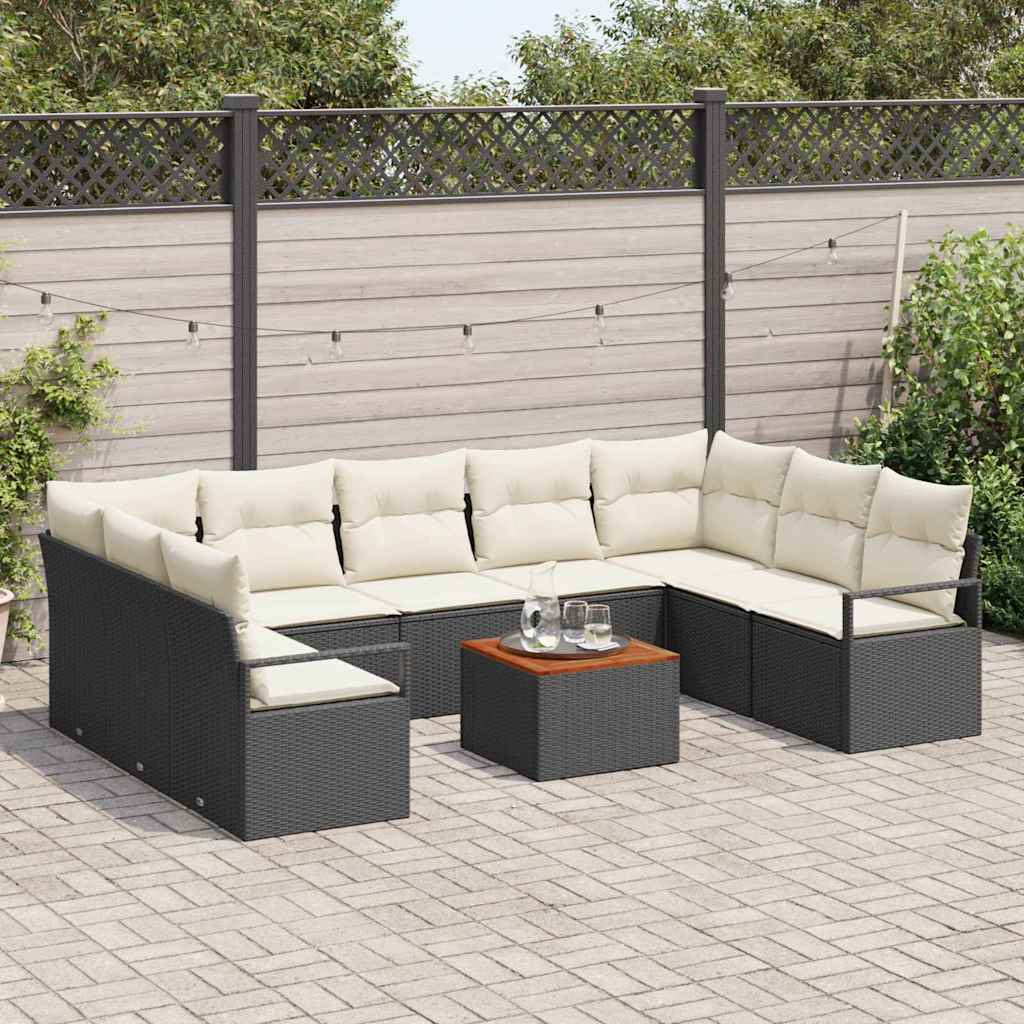 Garten-Sofa-Set mit Kissen 10 pcs Schwarz Poly Rattan