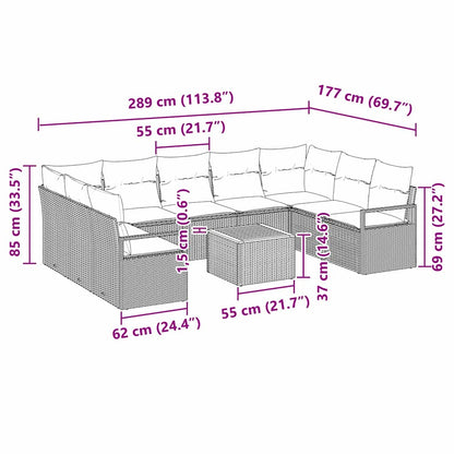 Garten-Sofa-Set mit Kissen 10 pcs Schwarz Poly Rattan